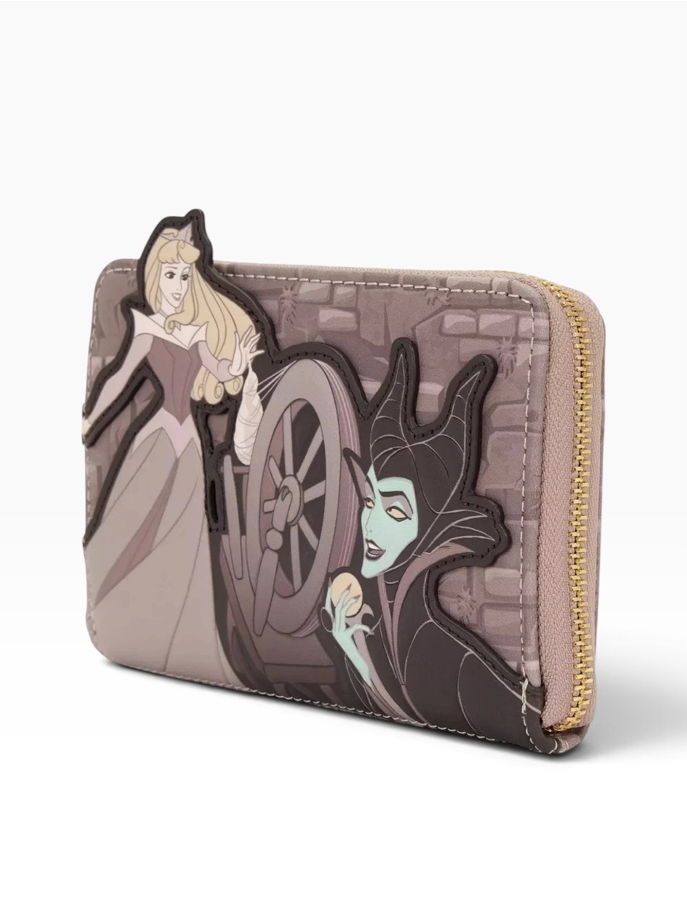 Loungefly Disney Sleeping Beauty Wallet Aurora Maleficent Spinning Wheel Zip NWT - Picture 2 of 4
